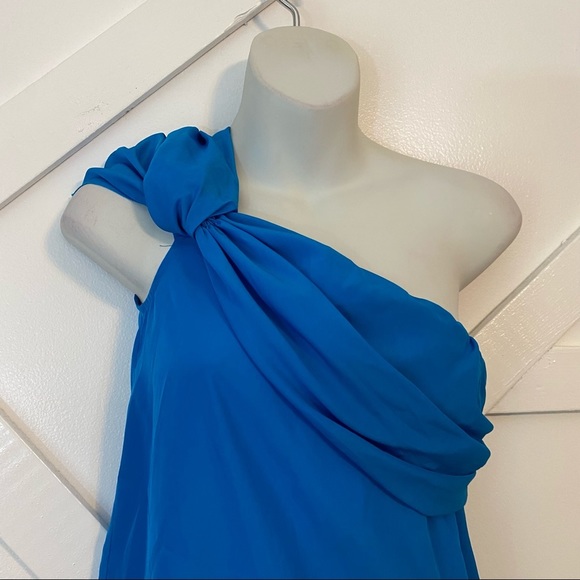 Baja East One Shoulder Draped Bow Blouse Blue 00 - Picture 3 of 7